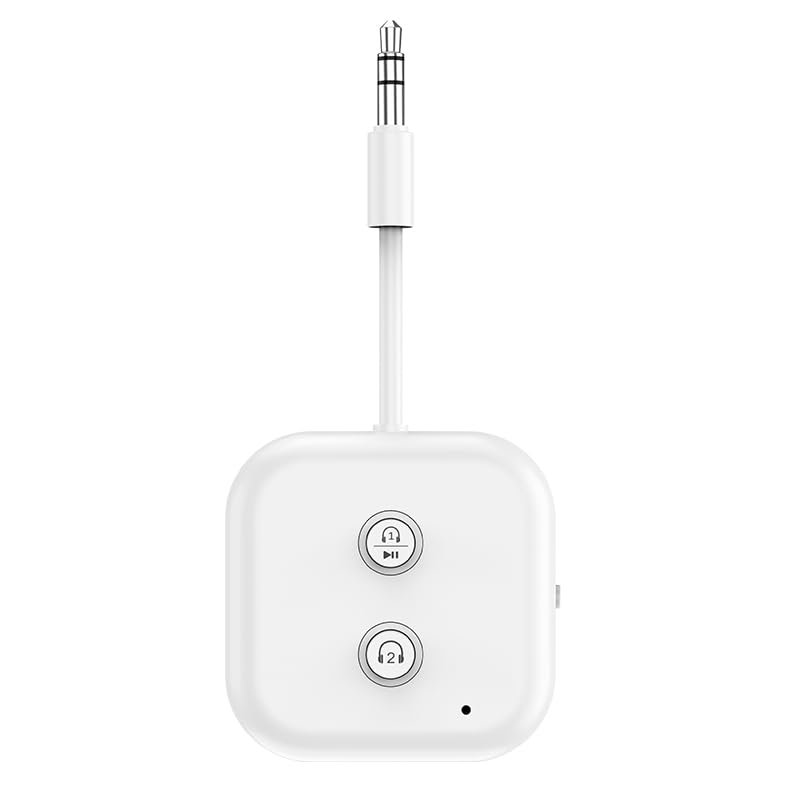 Bluetooth 5.3 Transmitter Receiver for up to 2 Headphones, Dual Link 3.5mm Aux Audio Adapter, 2-in-1 Wireless Bluetooth Transmitter Audio Adapter for in-Flight TV, Airplanes, Gym, Car, PC