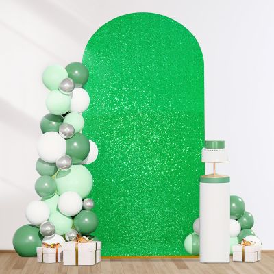 6.6FT Arch Backdrop Cover Green Spandex Fitted Fabric Sequin Halloween Arch Covers for Birthday Bridal Shower Party Decorations