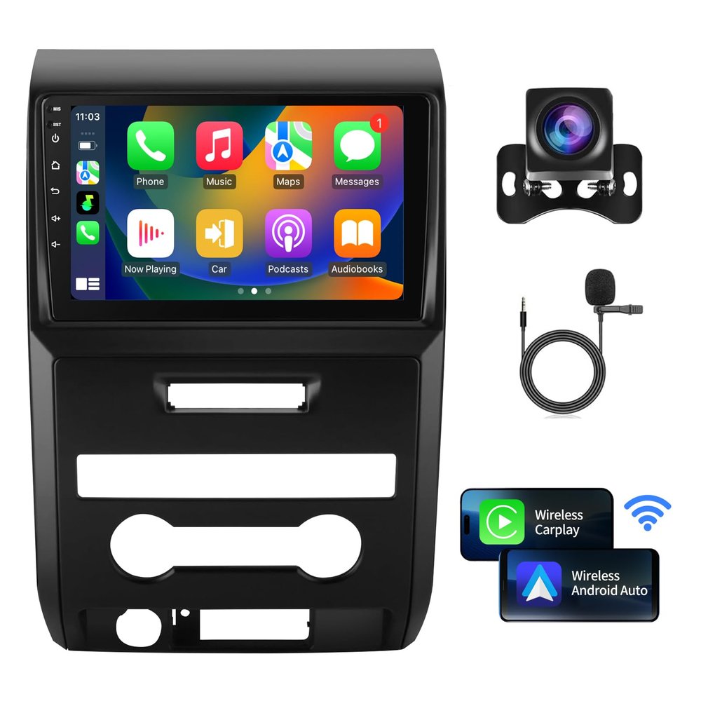 Car Stereo Radio for Ford F150 2009-2012, 9 inch Touch Screen Replacement Upgrade 8-Core 4G+32G Support Wireless CarPlay & Android Auto GPS Bluetooth 4G WiFi SWC FM/AM Backup Camera Support Manual AC