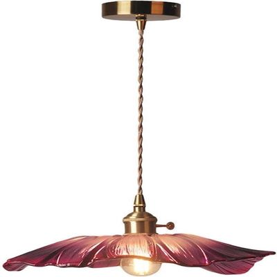 DXYC Retro Lotus Leaf Glass Chandelier | Brass Lamp Holder Pendant Lights | Flower Type E27 Ceiling Light for Kitchen, Dining Table & Living Room