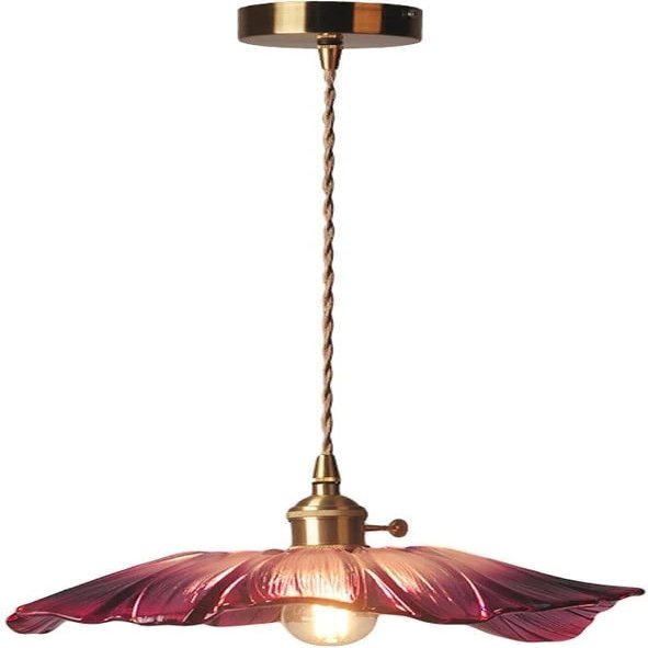 DXYC Retro Lotus Leaf Glass Chandelier | Brass Lamp Holder Pendant Lights | Flower Type E27 Ceiling Light for Kitchen, Dining Table & Living Room