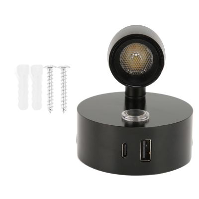 RV Reading Light with USB Type C Port Blue Nightlight 3 Color Dimming Boat Reading Lamp Polished Touch Switch DC1224V for RV Bedrooms, Yacht Cabins, Cabinets (Black)