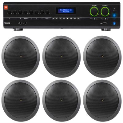 Audiosavings Bundle: (1) JBL VMA2120 2-Ch. Commercial/Restaurant 120W 70V Bluetooth Amplifier Bundle with (6) JBL Control 16C/T-BK 6.5" 30w 70v Commercial Ceiling Speakers 4 Restaurant/Bar (7 Item)