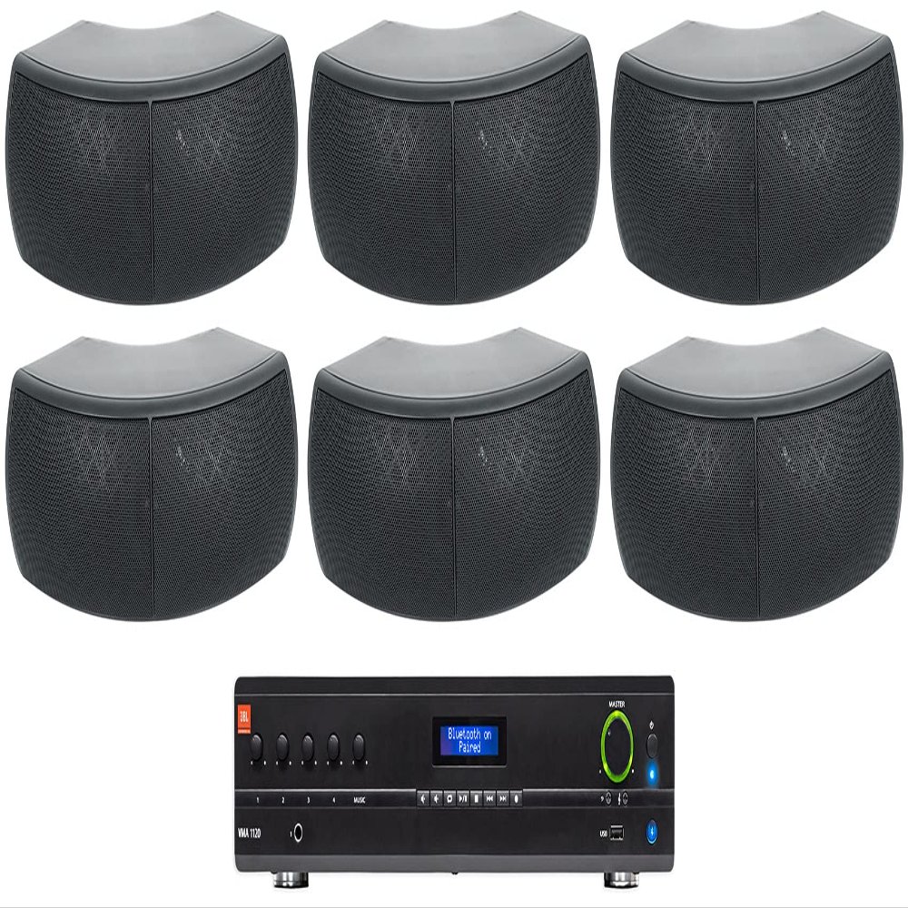 Audiosavings Bundle: (1) JBL VMA1240 Commercial/Restaurant 240W 70v Bluetooth Mixer/Amplifier Bundle with (6) ockville Wet-D4 Black Dual 4" Indoor/Outdoor Commercial/Restaurant 70V Speaker (7 Item)
