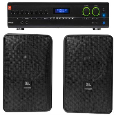 Audiosavings Bundle: (1) JBL VMA2120 2-Ch. Commercial/Restaurant 120W 70V Bluetooth Amplifier Bundle with (2) JBL Control 25-1 5.25" 30w 70v Wall-Mount Commercial Restaurant/Bar Speakers (3 Item)