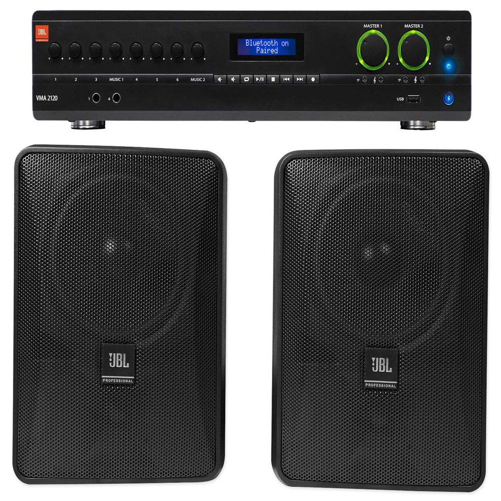 Audiosavings Bundle: (1) JBL VMA2120 2-Ch. Commercial/Restaurant 120W 70V Bluetooth Amplifier Bundle with (2) JBL Control 25-1 5.25" 30w 70v Wall-Mount Commercial Restaurant/Bar Speakers (3 Item)