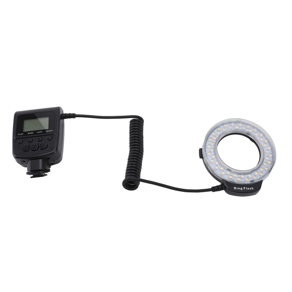 LED Macro Flash Light, LCD Display, 48 LEDs, 7 Brightness Modes, 9 Adapter Rings, Blue and Orange Flash Diffusers, for DSLR Cameras with True Color, Close Distance
