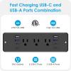 HHSOET 14 in 1 Fast Charging Recessed Power Strip, 20W Furniture Power Outlet, Flush Mount Surge Protection with 6 AC Plugs, 4 USB-A and 4 USB-C, 10ft Power Cord. (Black) view 2