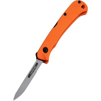 Hogue Expel 2.5 Replaceable High Carbon Steel Blade, Stainless Steel w/ Peel-Ply Textured G10 Frame, Folding Scalpel Knife, Solid Orange - 35834