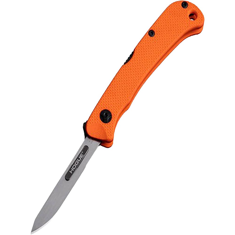 Hogue Expel 2.5 Replaceable High Carbon Steel Blade, Stainless Steel w/ Peel-Ply Textured G10 Frame, Folding Scalpel Knife, Solid Orange - 35834