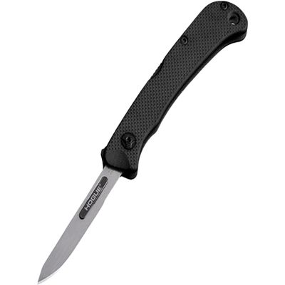 Hogue Expel 2.5 Replaceable High Carbon Steel Blade, Stainless Steel w/ Peel-Ply Textured G10 Frame, Folding Scalpel Knife, Solid Black - 35836