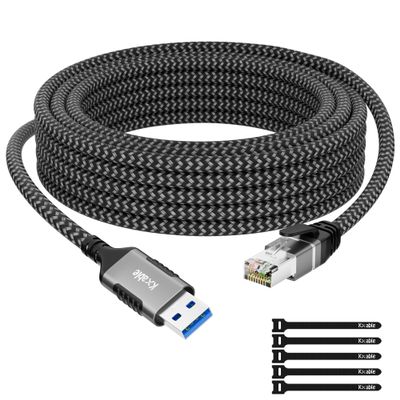 USB to Ethernet Cable 0.5 FT, USB 3.0 A Male to RJ45 Male Cord, Directly Connected, Aluminum Portable Gigabit LAN Network Cable for Laptop, PC, Switch, More, Braided Cable with 5 Pcs Ties