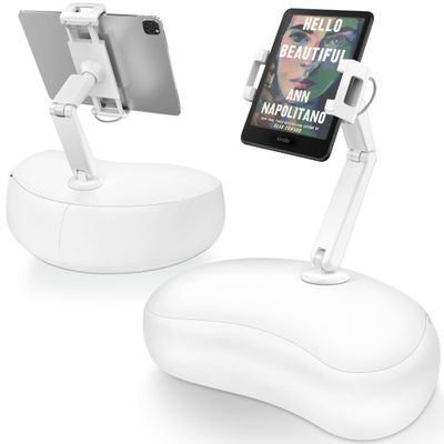 AboveTEK Tablet Pillow Stand for Bed, Hands-Free 360 Adjustable iPad Pillow Holder for Lap Reading w/Soft Bean Bag, Ideal Gift for Mom, Fits 4.7" to 12.9" Tablet, Phone, Kindle, White