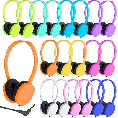 XOSDA Bulk Headphones 50 Pack Multi Colored for Classroom Kids, Wholesale Wired Adjustable Headphones Earphones for Students, Schools, Children, Libraries, Museums