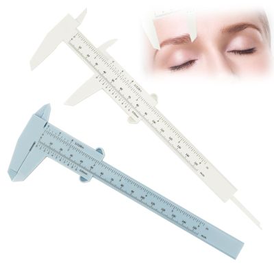 2 Pack Eyebrow Measuring Ruler, Brow Mapping Tool with Mini Vernier Caliper - Plastic Sliding Gauge 0-150mm / 0-6 Inch for Eyebrow Tattoo Permanent Makeup Brow Artists (White+Blue)