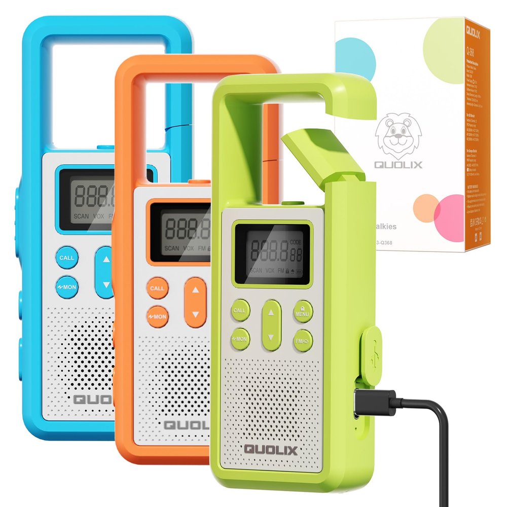 QUOLIX Walkie Talkies for Kids 3 Pack Rechargeable with SOS/NOAA/VOX Hands-Free, Durable Kids Walkie Talkies for 3-12 Year Old Boys Girls, Outdoor Backyard Camping Trio Family Fun Birthday Gifts