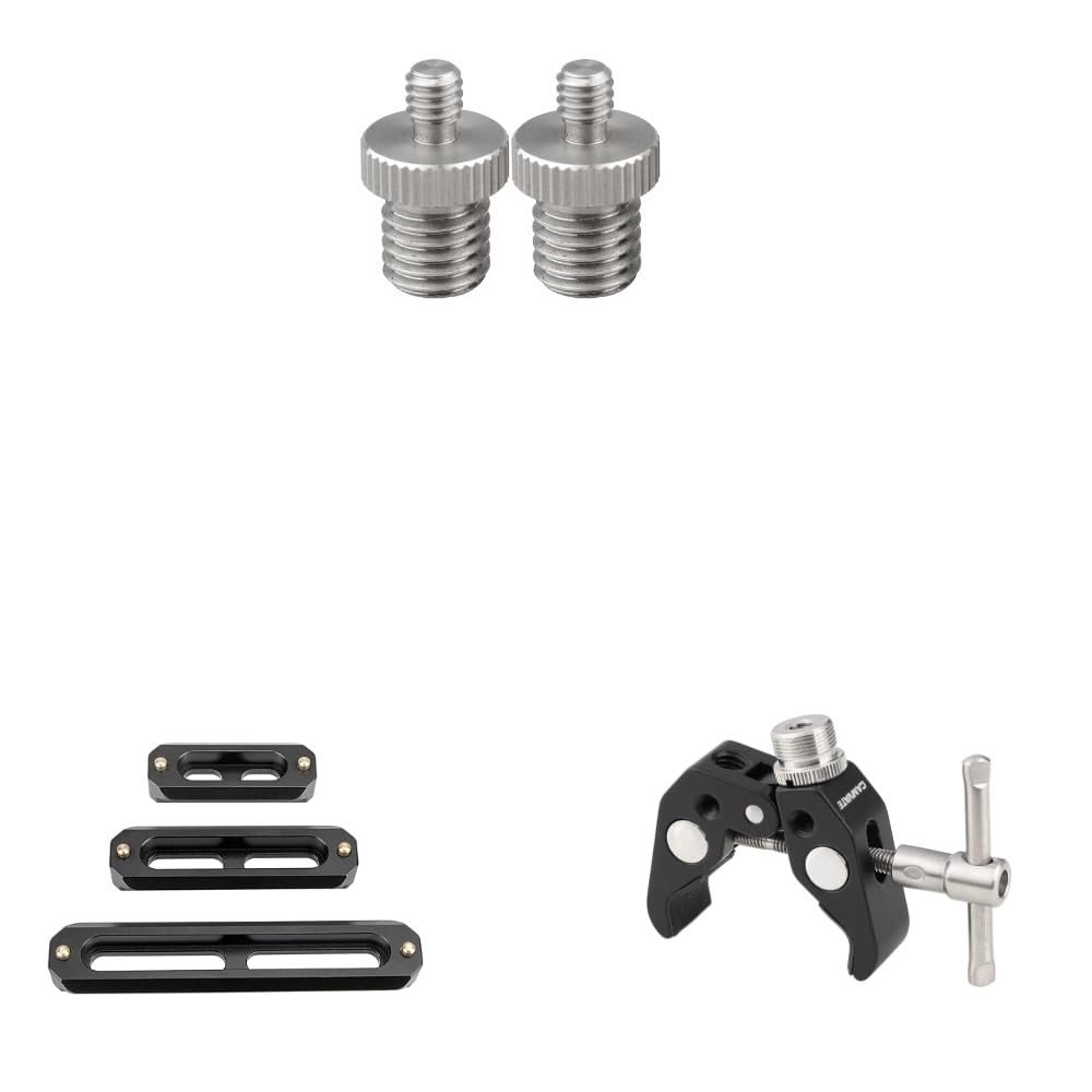 CAMVATE 1/4" Male to M12 Male Screw + Triple NATO Rail Quick Release Bar + Crab clamp with 5/8"-27 Thread