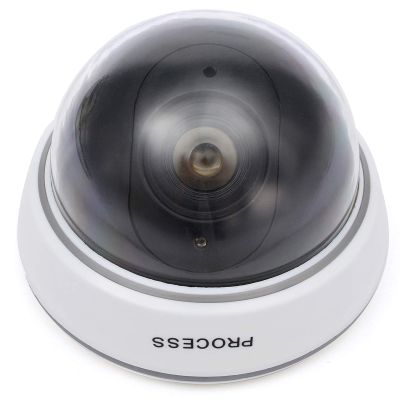 YUHOME 1Pc Simulation Camera Fake Dummy Dome Surveillance Security Camera Flashing Red Light (White)