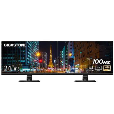 Gigastone 24 inch IPS LED Back Light Monitor 2-Pack 100Hz FHD 1920 x 1080,178WideView,Frameless, Dual Monitor, MPRT 1ms, Built-in Speakers, Eye Care Technology, Ergonomic Tilt VESA Mount, HDMI VGA