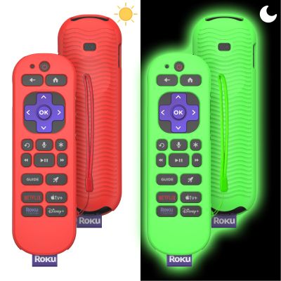 Roku Voice Remote Pro Case, 2-Pack - Anti-Slip, Shockproof, Glow-in-the-Dark Lanyard