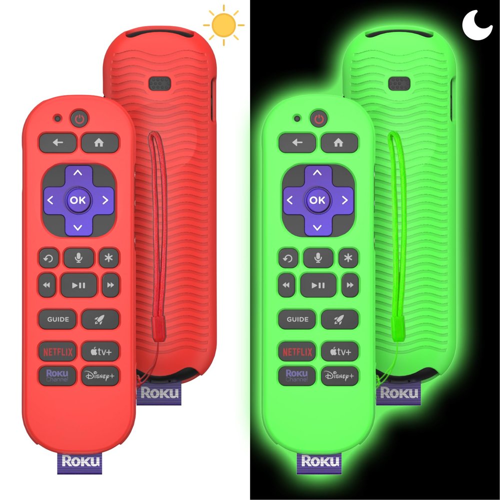 Roku Voice Remote Pro Case, 2-Pack - Anti-Slip, Shockproof, Glow-in-the-Dark Lanyard