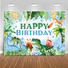 15x10ft Dinosaur Happy Birthday Backdrop Cartoon Dinosaurs Palm Leaves Colorful Dots Volcano Photography Background Kids Birthday Dinosaur Theme Party Decorations Banner Photo Studio Props view 1