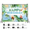15x10ft Dinosaur Happy Birthday Backdrop Cartoon Dinosaurs Palm Leaves Colorful Dots Volcano Photography Background Kids Birthday Dinosaur Theme Party Decorations Banner Photo Studio Props view 2