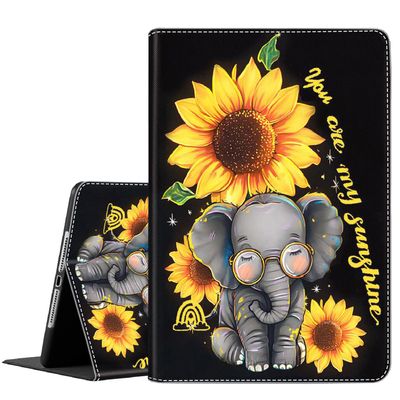 Case for iPad 10.2 2021 iPad 9th Gen / 2020 iPad 8th Genn / 2019 iPad 7th Gen, Durable Shockproof Protective Cover for 10.2", Cute Baby Elephant and Sunflower