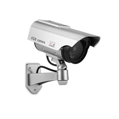 YUHOME Fake Security Camera Dummy Camera Simulated Surveillance Camera with Flashing Light Indoor Outdoor Use for Home Business Warning Security, Silver