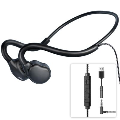 3.5mm Open Ear Headphones Wired headphones with Mic, 3.5mm+USB Connection, Air Conduction Wired Headset with Premium Sound Ultra-Light USB Headset Perfect for Phones Tablets PC Speakers -Black