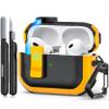 RFUNGUANGO for AirPods Pro Case Cover with Secure Lock Clip, Automatic Pop-up Case Full-Body Shockproof Hard Protective Cover for AirPods Pro 2/1/Gen E-Black+Yellow view 1