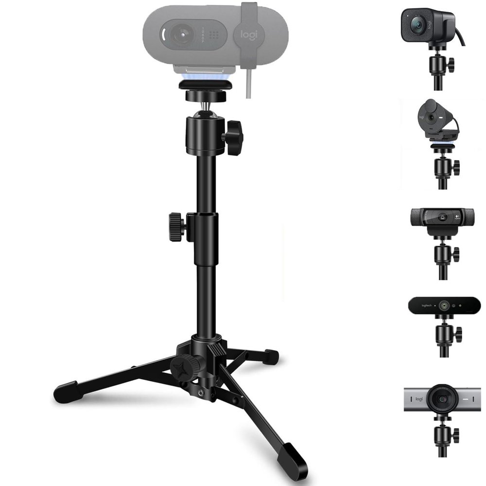 Desktop Webcam Tripod Stand, Portable Webcam Mount Holder with Magnet Mount and 1/4 Thread Compatible with Logitech Webcam MX Brio 4K,C920,StreamCam,C930,C922,C925e,C615,Brio 500 300 100 Webcams (1)