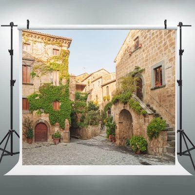 12x8ft Italy Street Backdrop Europe Village Town Landscape Buildings Photography Background Italian Tuscany Stone Wall Old House Banner Decorations Holiday Travel Party Photo Booth Props