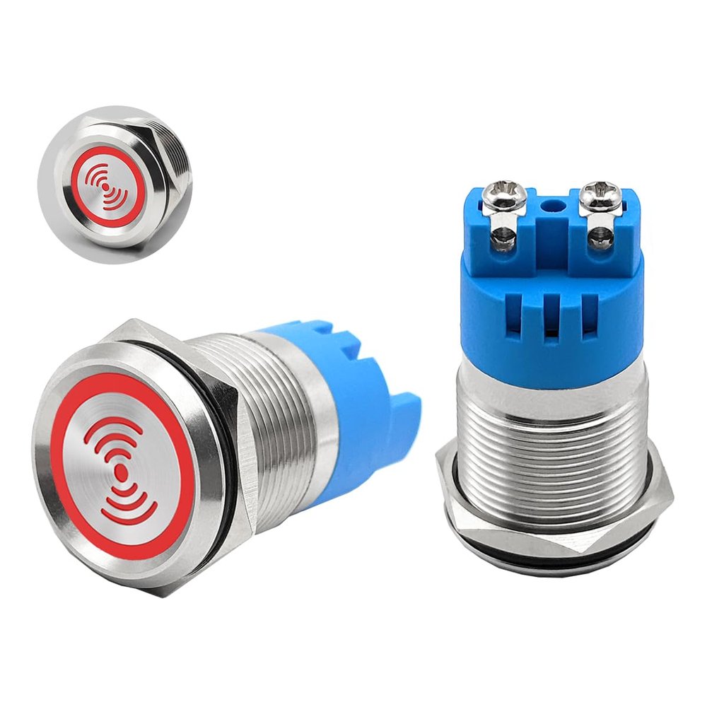 2PCS DC24V 19mm Electronic Stainless Steel Active Piezo Buzzer Waterproof IP67 Continuous Sounder 110dB Metal Buzzer Alarm with Red Flash Indicator