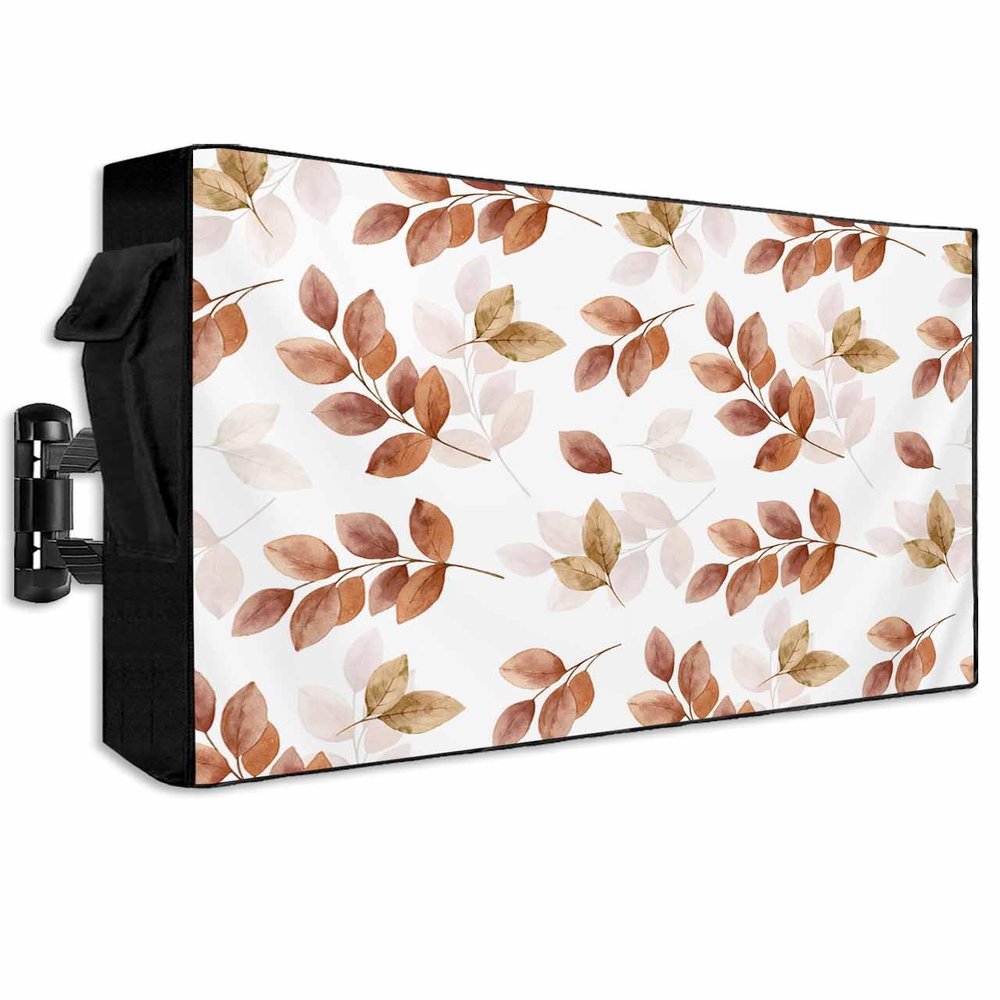 Hsqirky Outdoor TV Cover for 60 to 65 Inch, Fall Orange Eucalyptus Weatherproof & Waterproof Outside TV Covers with Remote Pockets, Burnt Orange Leaves Botanical Outdoor TV Enclosure for LED, LCD TVs