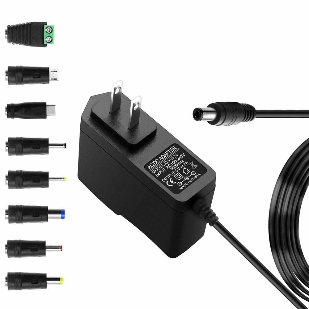 5V 2A AC Adapters 5V Power Adapter Charger DC Power Supply for Regulated Switching with 8 Tips for 2000mA 1500mA 1000mA 900mA 850mA 800mA 700mA 600mA 500mA Universal Electronics