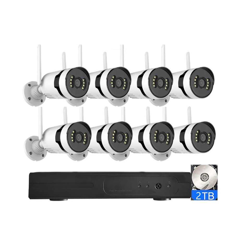 8CH 3MP Wireless WIFI Security Camera System with Two Way Audio, Outdoor 1296P HD Surveillance Cameras Kit with Color Night Vision, Motion Detection, with 2T Hard Drive