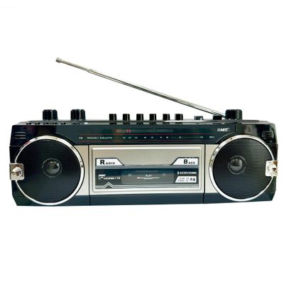 Retro Boombox, Radio Cassette Player Recorder, FM Radio, USB/Micro SD Slots, Headphone Jack, Convert Cassettes to USB/SD, Classic 80s Style Retro, Black, Built-in Microphone