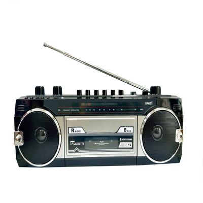 Retro Boombox, Convert Cassettes to USB/SD, Radio Cassette Player Recorder, USB/Micro SD Slots, Headphone Jack, Built-in MicrophoneBlack