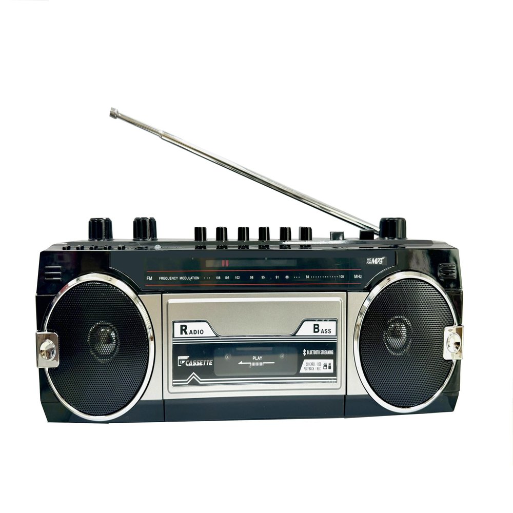 Retro Boombox, Convert Cassettes to USB/SD, Radio Cassette Player Recorder, USB/Micro SD Slots, Headphone Jack, Built-in MicrophoneBlack