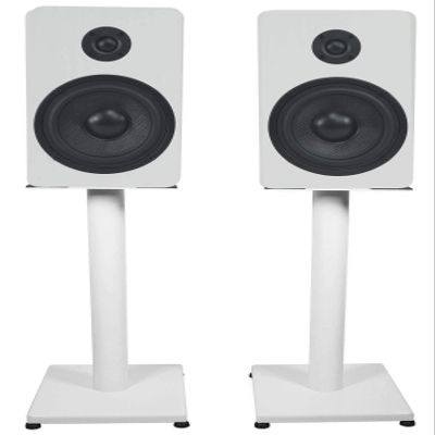 Rockville Bundle: (2) RockShelf 54W 360w White 5.25" Home Theater Bookshelf Speakers Bundle with (2) RS21W 21 inch Steel Bookshelf Speaker/Studio Monitor Stands (4 Items)