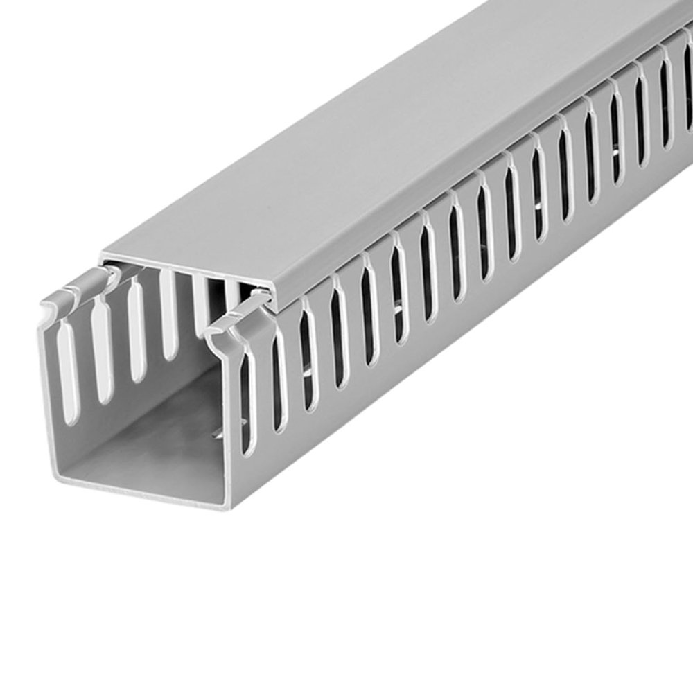 Kable Kontrol Wire Duct Open Slot Cable Raceway - 1.3 Width x 1.3 Height - 6.5 feet Long - 1 Pc/Pack Gray PVC Wiring Trough Wire Cover Cord Hider for Under Desk Industrial Cable Management