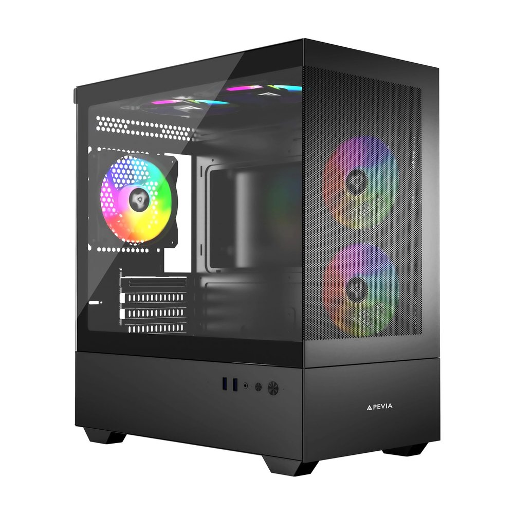 Apevia Phantom-MESH-BK Phantom Micro-ATX Dual-Chamber Mesh Gaming PC Case w/ 5X 120mm ARGB Fans, 366 RGB Modes, Mesh Airflow Performance Front Panel, 240mm Radiator Support, 2X USB3.0, HD Audio, Black