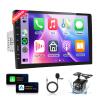 Wireless Carplay Single Din Car Stereo with Wireless Android Auto Airplay Mirror Link,Podofo 9inch 1080P HD Touch Screen Bluetooth Radio Audio Receivers with FM Radio SWC EQ DVR 12LED Backup Camera view 1