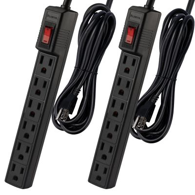 Power Strip Surge Protector 10 FT - 6 Outlets Surge Protector, 1875W/15A 90 Joules, Overload & Surge Protection, Wall Mount for Home Office, ETL Listed Black, 2 Pack