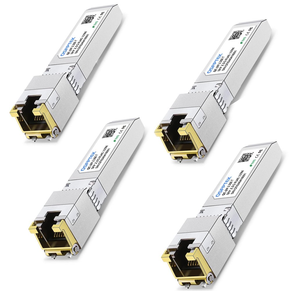 QSFPTEK 2.5Gbase-T Network Transceivers, 2500M Rate SFP to RJ45, 2.5gb Copper Module Mini Gbic Compatible with Cisco SFP-2.5G-RJ45, 100m, Other Open Switches - 4 Pack
