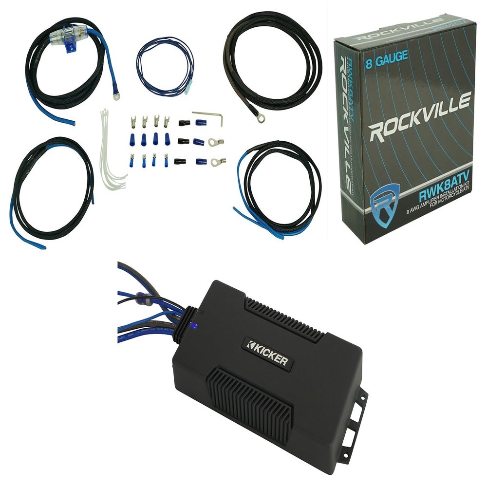 Audiosavings Bundle: (1) Kicker 48PXA3001 300 Watt Mono Amplifier 1-Ohm Sub Amp for ATV/UTV/RZR PXA3001 Bundle with (1) Rockville RWK8ATV OFC Copper 8 AWG Gauge Amp Installation Wire Kit (2 Item)