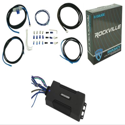 Audiosavings Bundle: (1) Kicker 48PXA4004 400w 4-Channel Amplifier Class-D Amp for ATV/UTV/RZR PXA4004 Bundle with (1) Rockville RWK8ATV OFC Copper 8 AWG Gauge Amp Installation Wire Kit (2 Item)