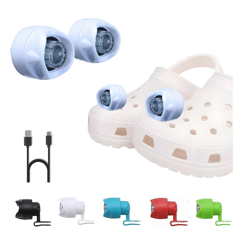 Rechargeable Flashlights for Crock Clog, 2 PCs Clip on Clog Headlights for Shoes, Waterproof Hands Free Flashlights with 3 Light Modes for Dog Walking, Camping, Running, Suitable for Adults Kids