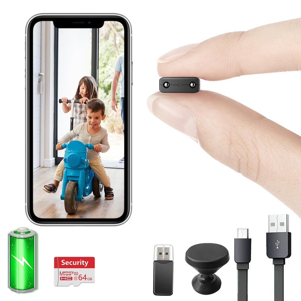 Free 64G Smallest Wireless WiFi Camera With Battery,HD1080P Portable Security Camera with Video Recording Live Feed,Night Vision,Motion Detection,Remote Viewing for Security with iOS Android APP
